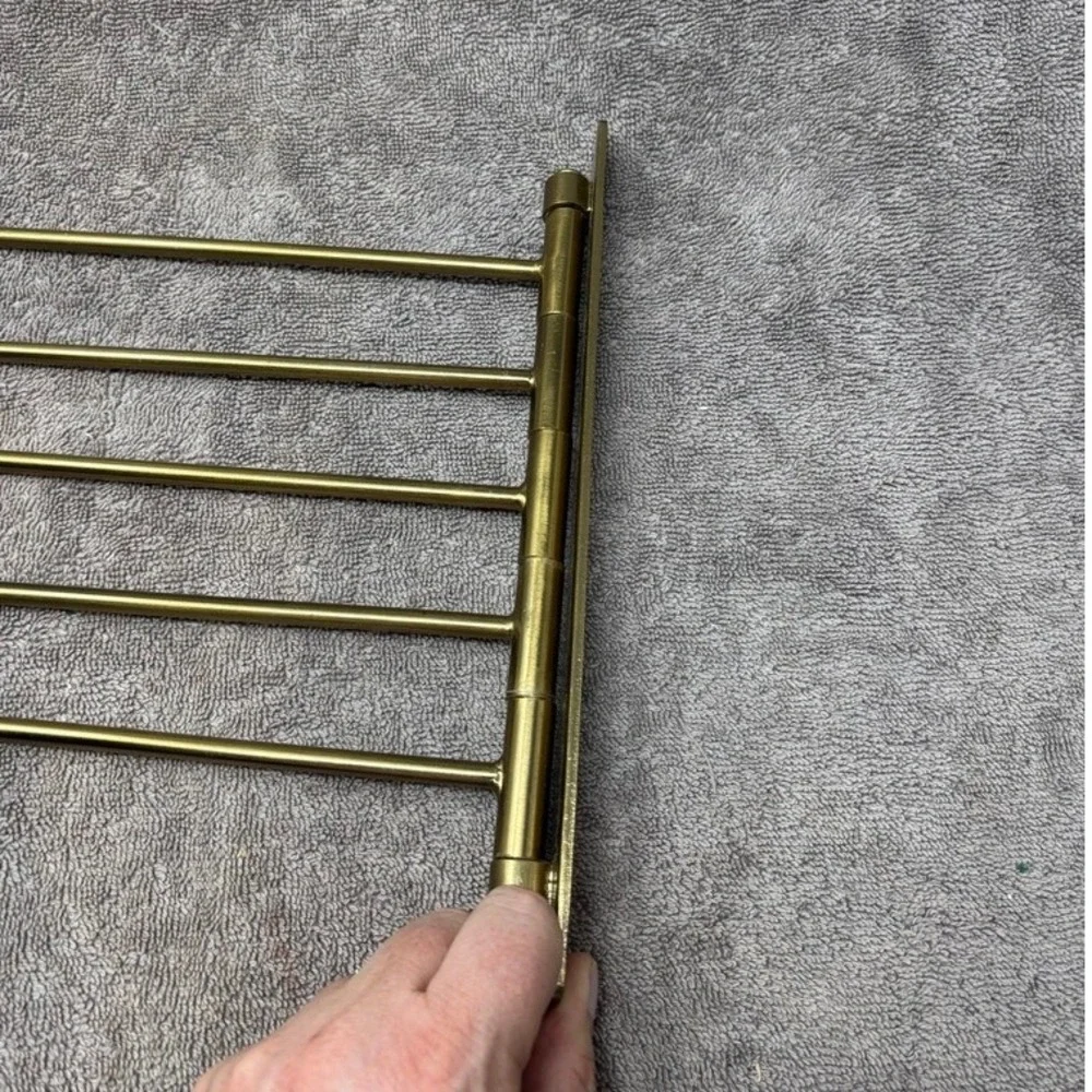 Vintage Brass Tone 5 Arm Swing Towel Rack Wall Mount Bathroom 10x11